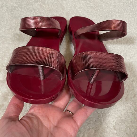 Melissa Love Lip Sandals Red Metallic Slide Thongs Plastic 8 - Picture 4 of 9